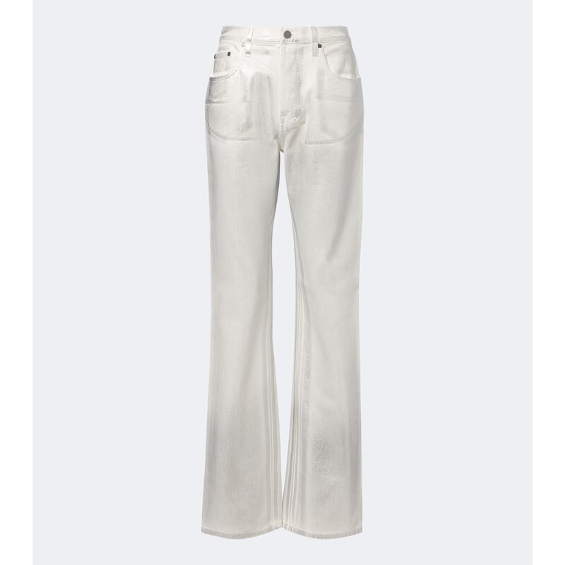 Dámské džíny Gucci Coated straight v bílé a stříbrné barvě