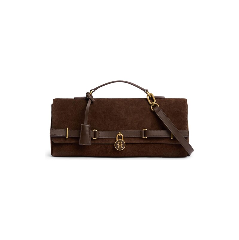 TOMMY HILFIGER Kabelka SUEDE tmavě hnědá