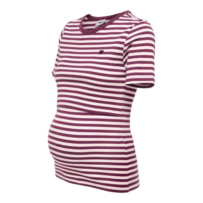 Only Maternity Tričko OLMVal červenofialová / bílá