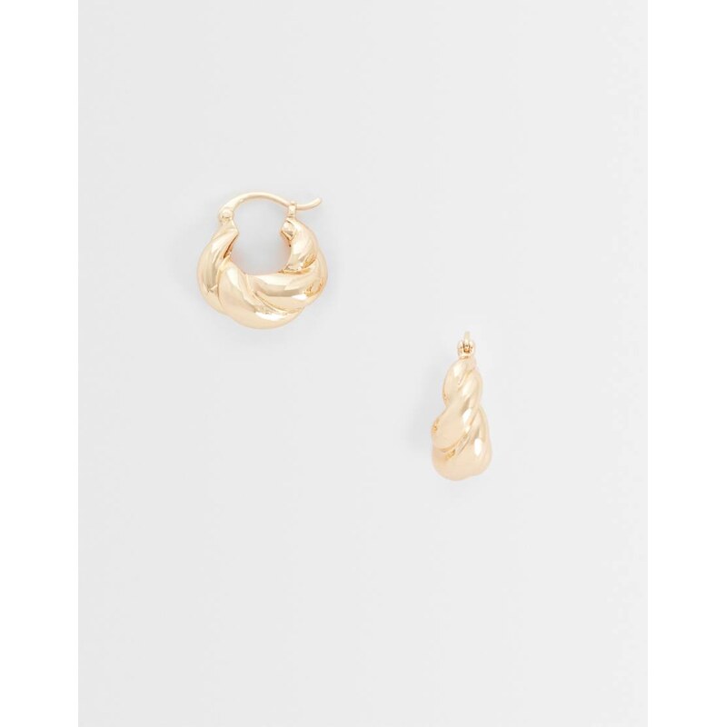 Reclaimed Vintage gold twisted puff hoop earrings