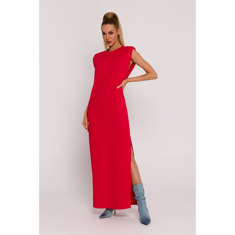 Made Of Emotion Womans Shoulder pad maxi dress - red