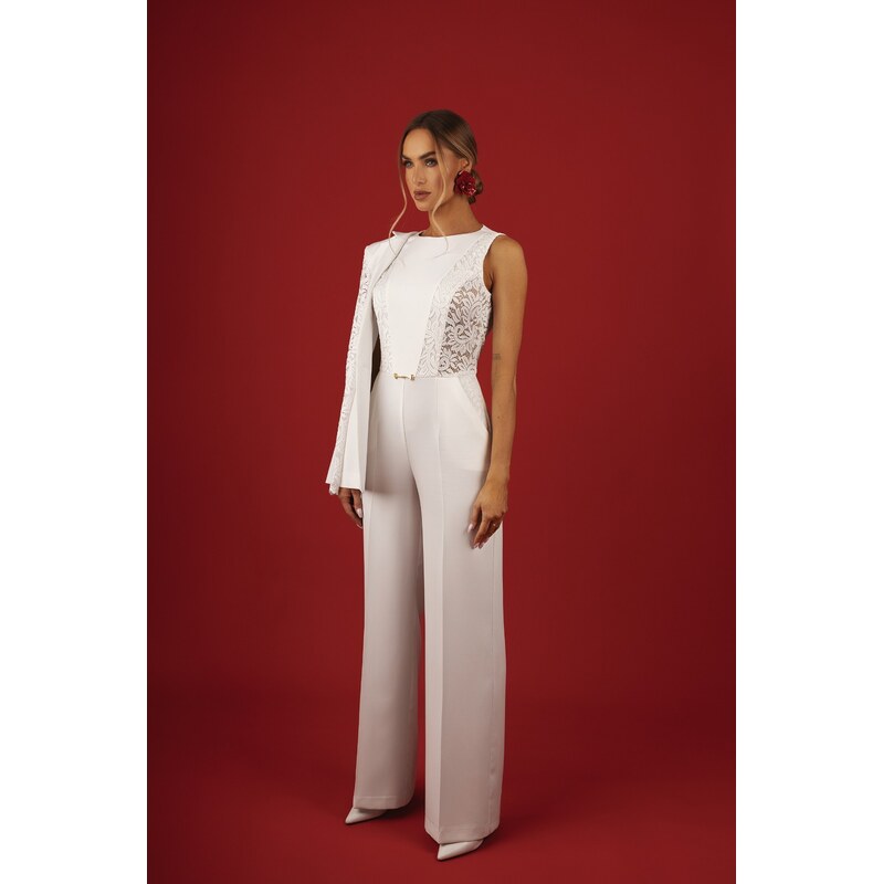 Made Of Emotion Womans Lace panels jumpsuit - ecru