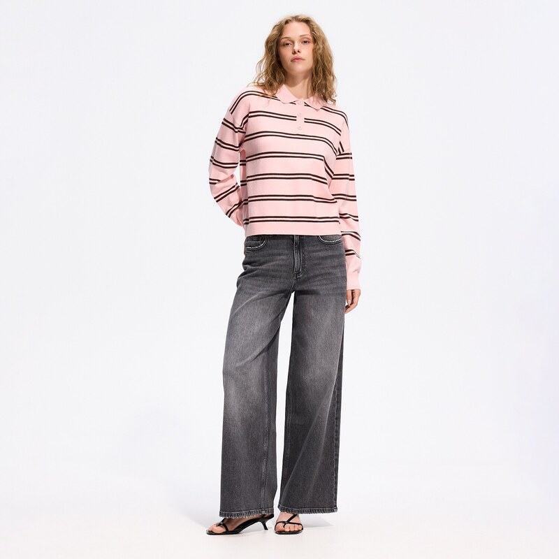Reserved - Džíny wide leg comfort - šedá