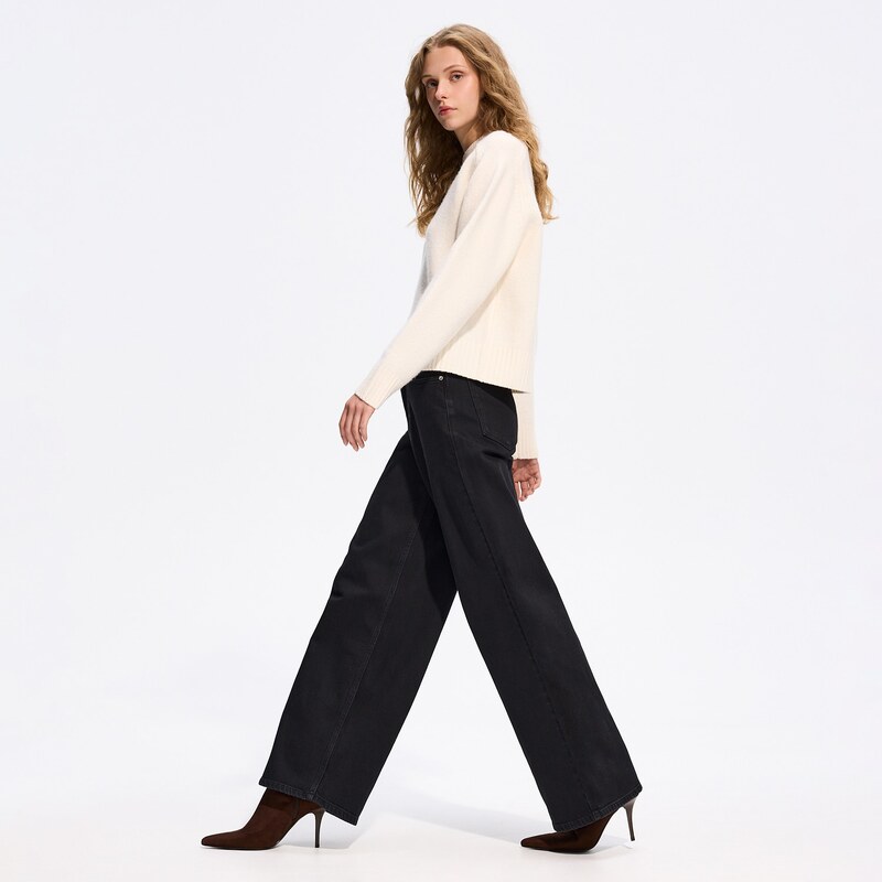 Reserved - Džíny wide leg comfort - černý