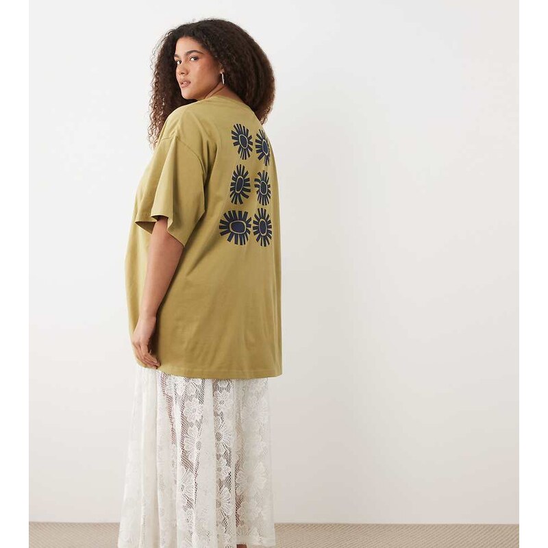 ASOS Curve ASOS DESIGN Curve oversized graphic tee with lace