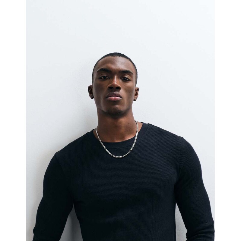 COLLUSION long sleeve waffle textured t-shirt in black