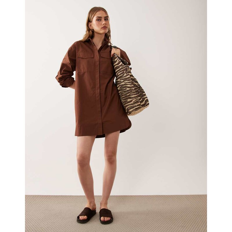 ASOS DESIGN poplin mini shirt dress with wide cuffs and