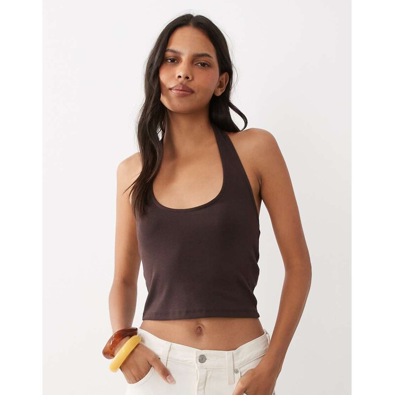 New Look halter neck vest in dark brown