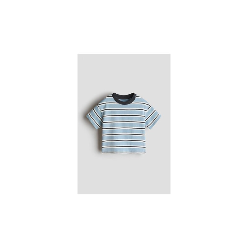 H&M - Bavlněné tričkos potiskem - Bleděmodrá/Šedý Proužek