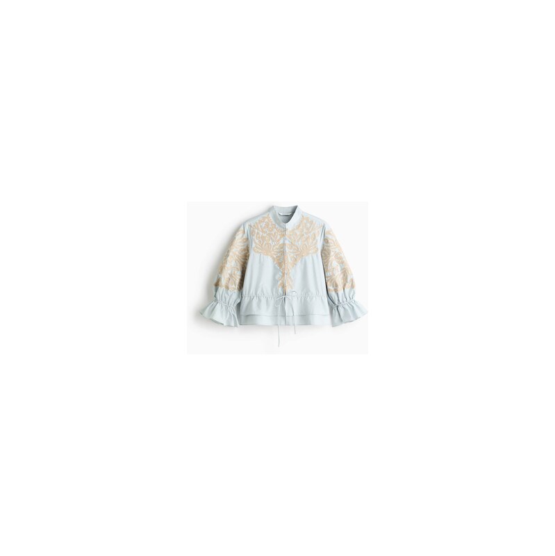 H&M - Appliquéd drawstring blouse - Light Blue/Patterned