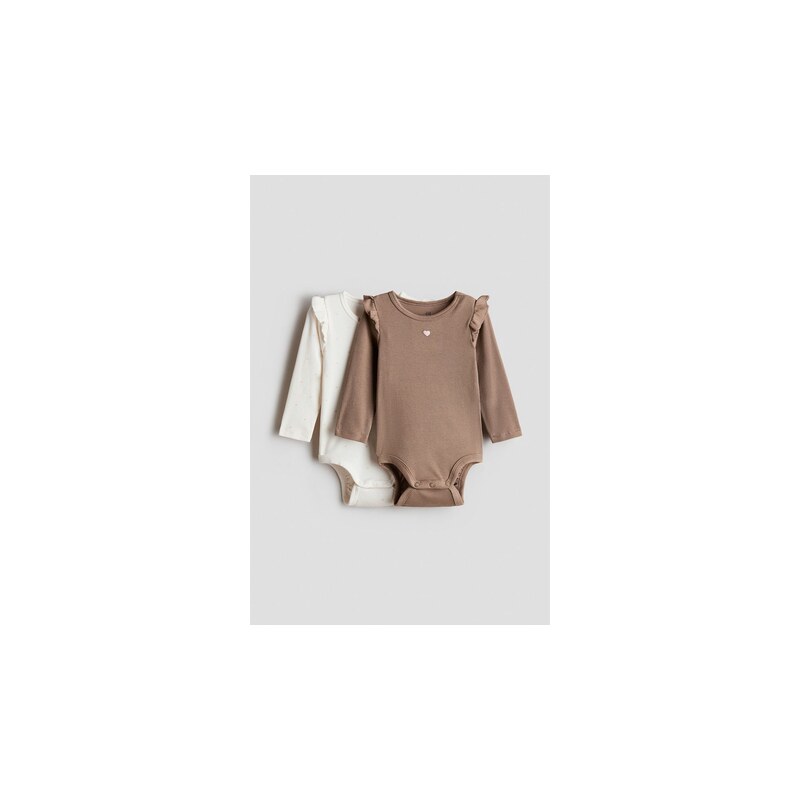 H&M - Bavlněné body 2 kusy - Brown/White