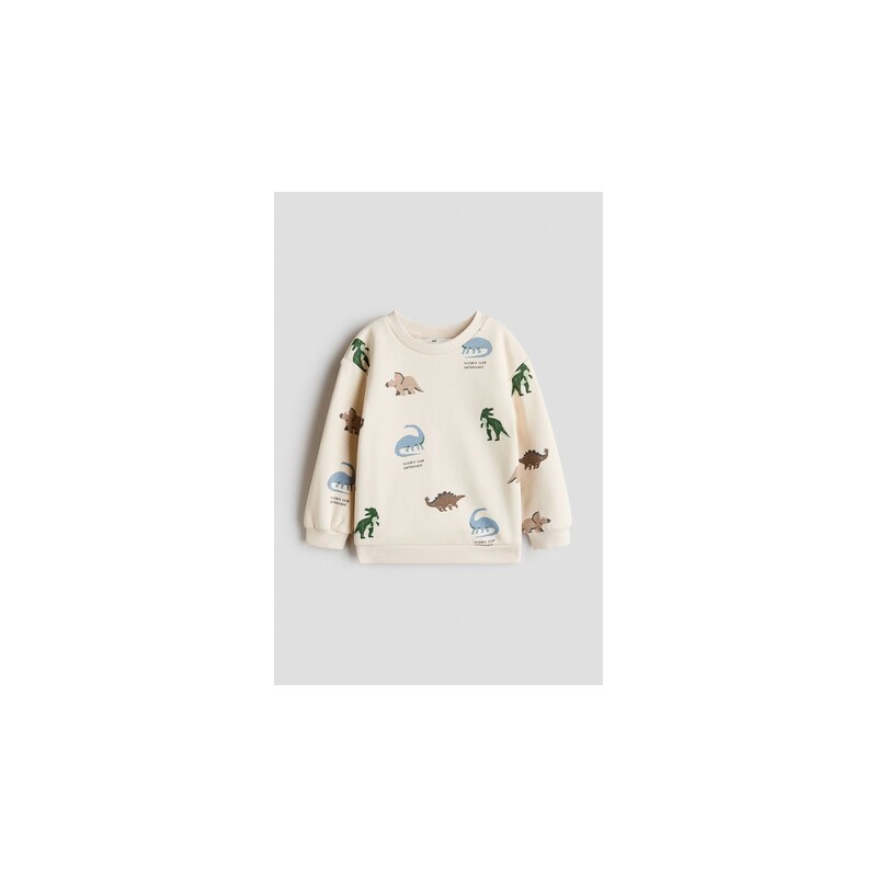 H&M - Mikinas česaným rubem a potiskem - Světle Béžová/Dinosauři