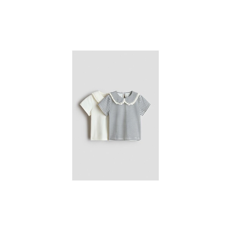 H&M - Bavlněný tops límcem 2 kusy - Krémová/Šedý Proužek