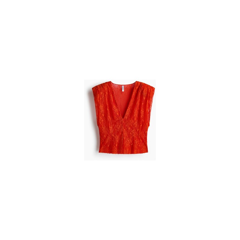 H&M - Krajkový tops výstřihem do véčka - Tmavě Oranžová
