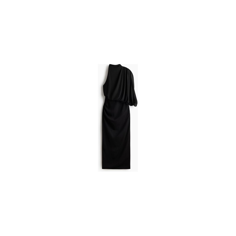 H&M - Řasené šaty odhalující rameno - Černá