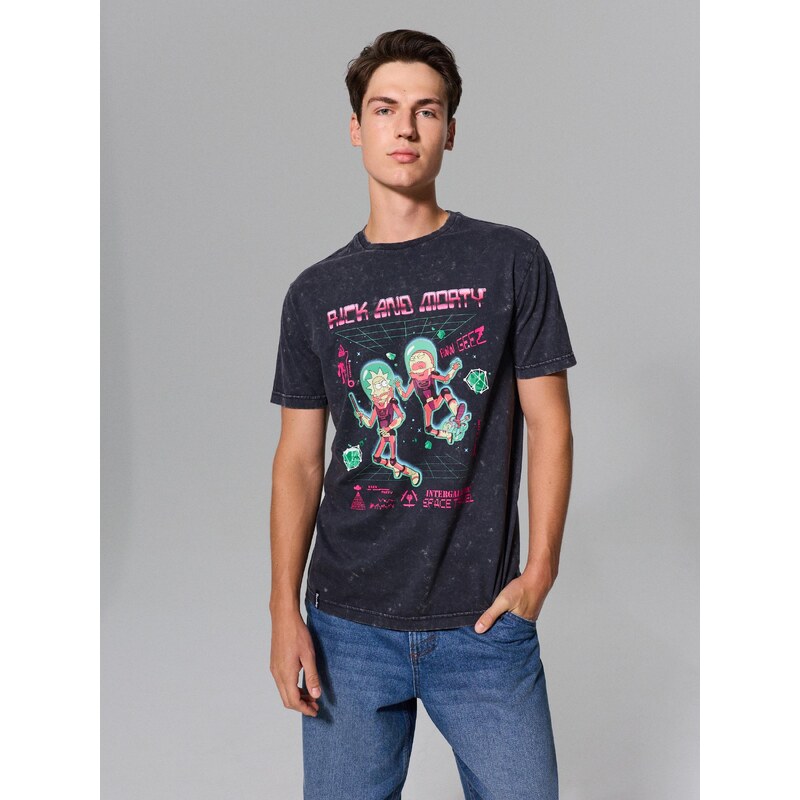 Sinsay - Bavlněná košilka s potiskem Rick and Morty - černá