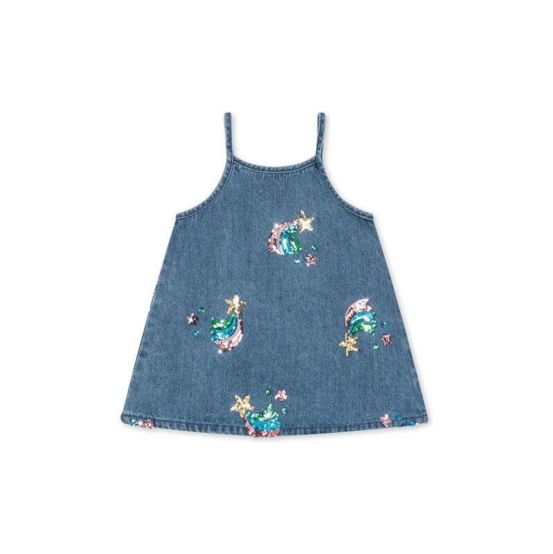 Konges Sløjd letní šaty džínové MAGOT SEQUIN STRAP DRESS GOTS