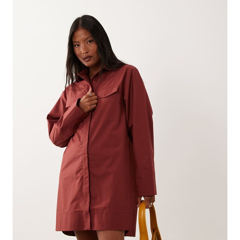 ASOS Petite ASOS DESIGN Petite poplin mini shirt dress with wide