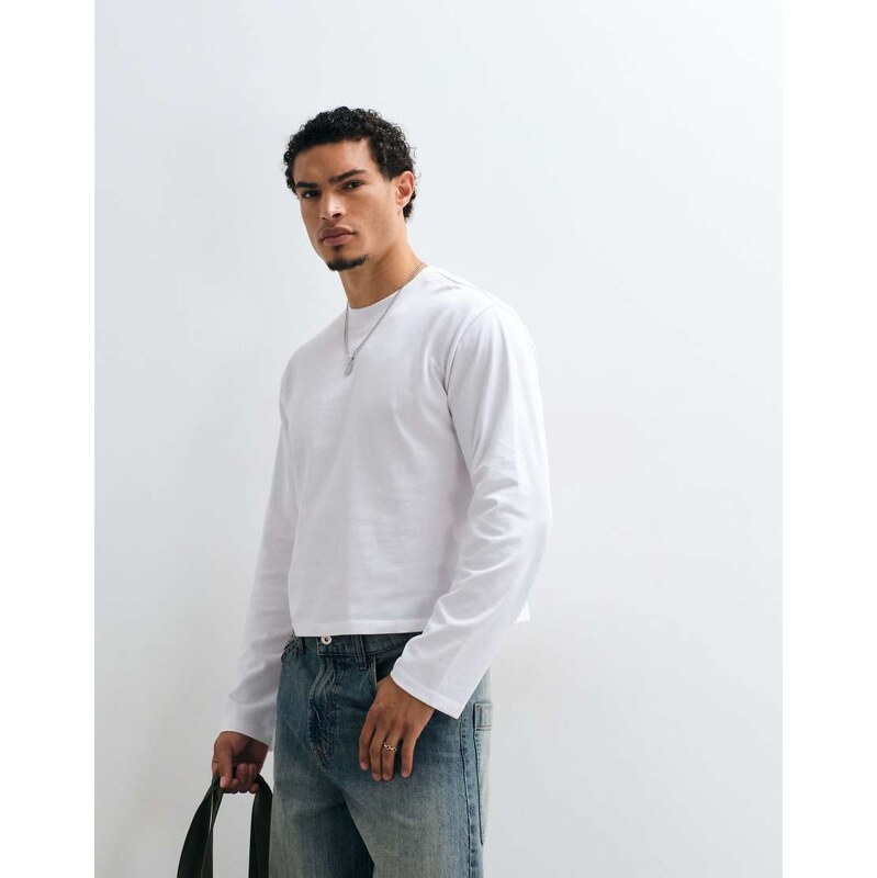 Reclaimed Vintage cropped boxy long sleeve t-shirt in white