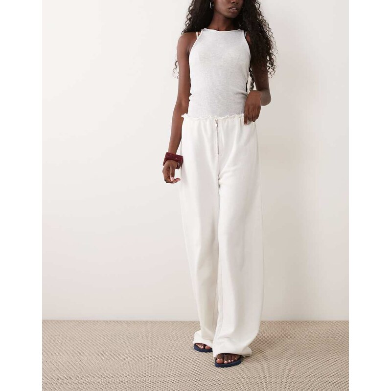 ASOS DESIGN Zip wide leg trouser in white