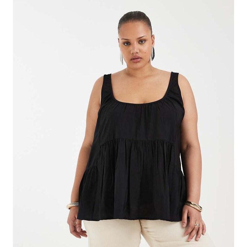 ASOS Curve ASOS DESIGN Curve scoop neck peplum cami top in black