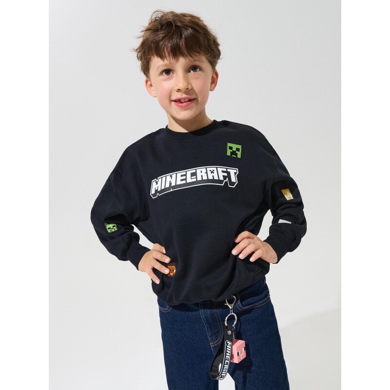 Sinsay - Bavlněná mikina crewneck s výšivkou Minecraft - černá