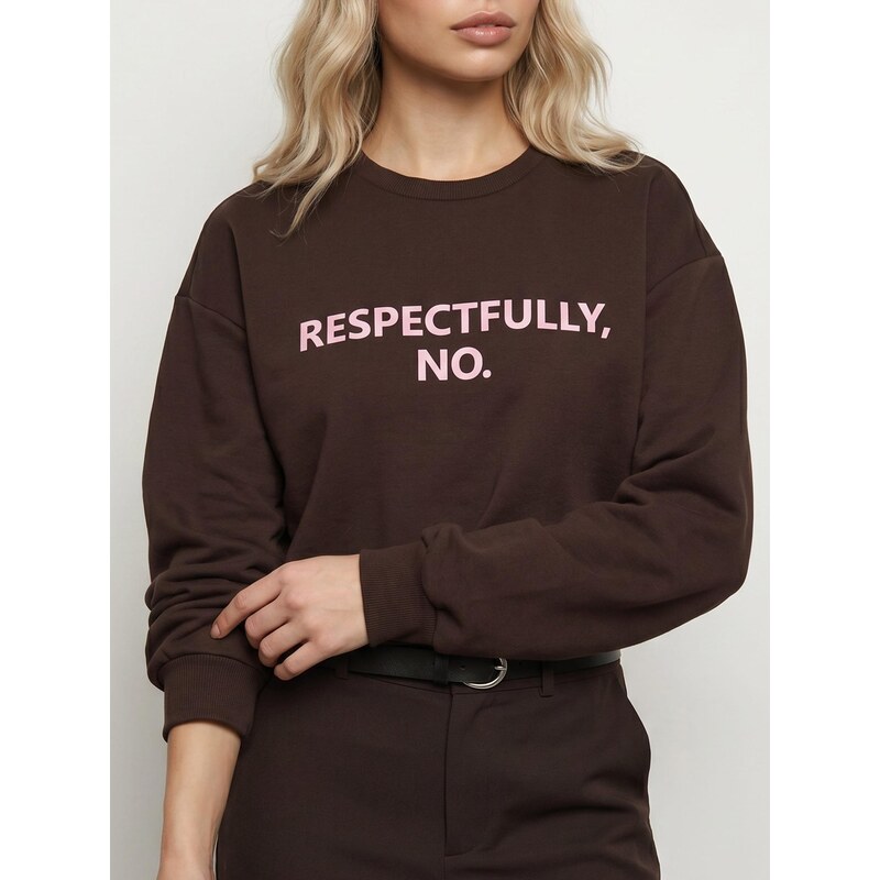 Sinsay - Mikina crewneck s příměsí bavlny - hnědá