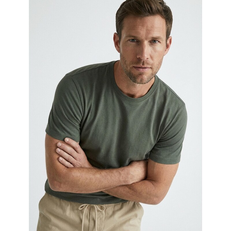 Sinsay - Bavlněné tričko Basic - khaki