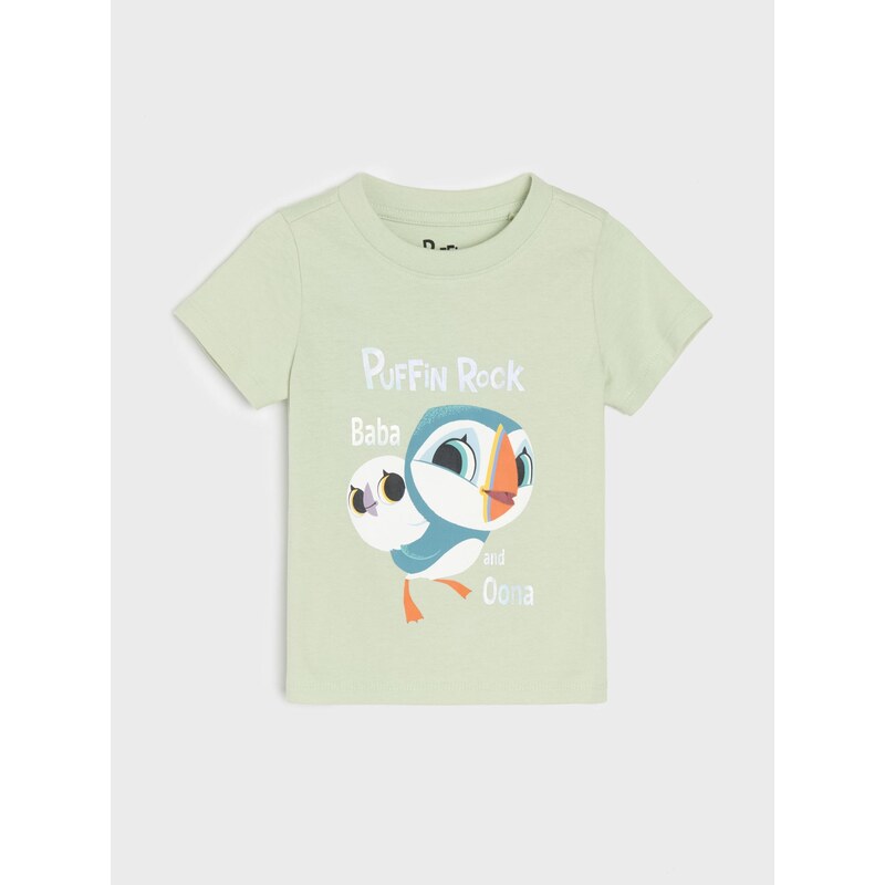 Sinsay - Bavlněná košilka s potiskem Puffin Rock - olivová
