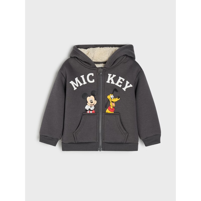 Sinsay - Propínací mikina s kapucí ze sherpy Mickey Mouse - šedá