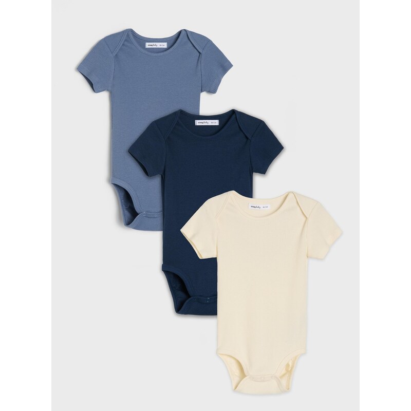 Sinsay - Bavlněné body z vroubkovaného úpletu 3 pack - mid blue