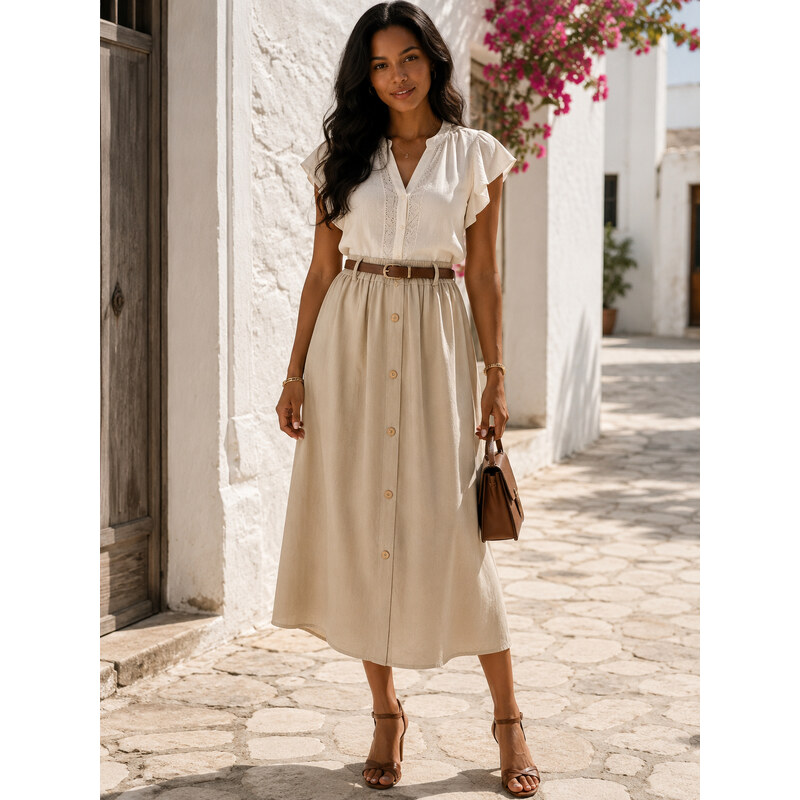 Fashionweek Dámská lyocellová midi/maxi sukně s knoflíky a