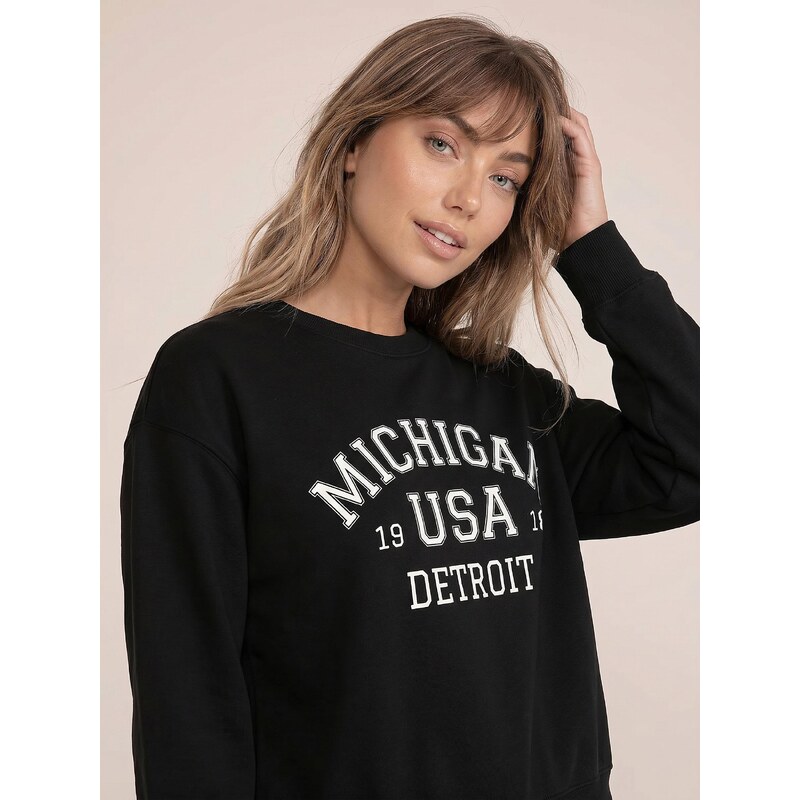 Sinsay - Crewneck mikina s potiskem - černá