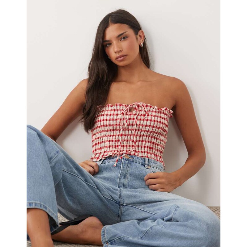 ASOS DESIGN shirred multiway bandeau co-ord top in red gingham