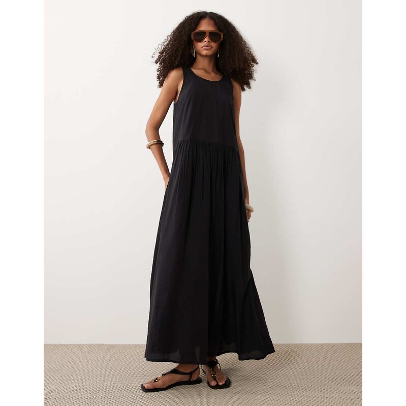 ASOS DESIGN scoop neck tiered maxi dress in techy fabric in