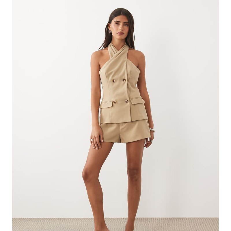 Kaiia exclusive tailored mini shorts co-ord in beige-Neutral