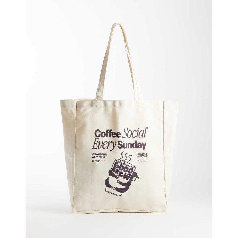 Jack & Jones canvas tote bag with coffee print in off white