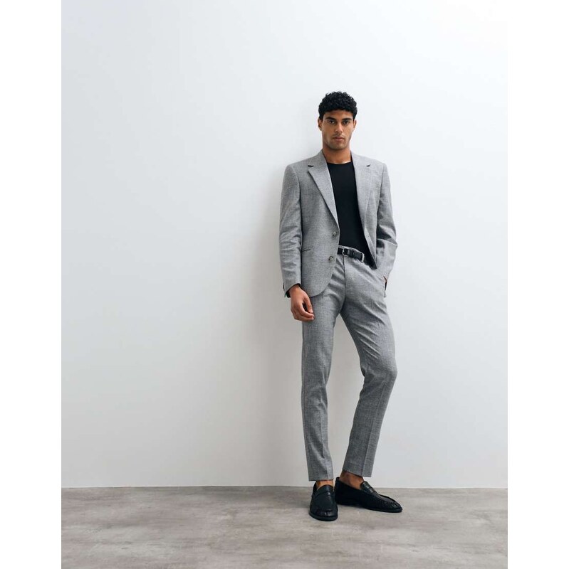 ASOS DESIGN skinny suit trouser with exposed button in salt and
