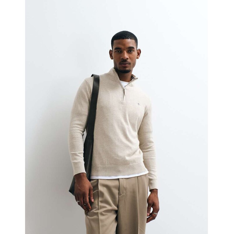GANT classic cotton half zip sweatshirt in beige-Neutral