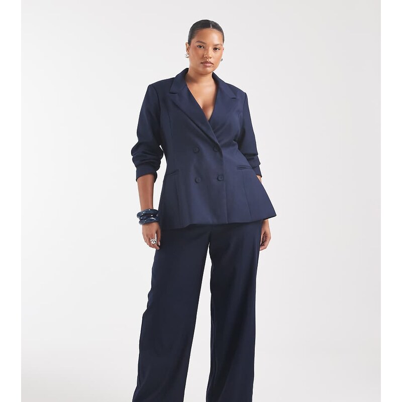 Vero Moda Curve wide leg tailored trouser co-ord in navy