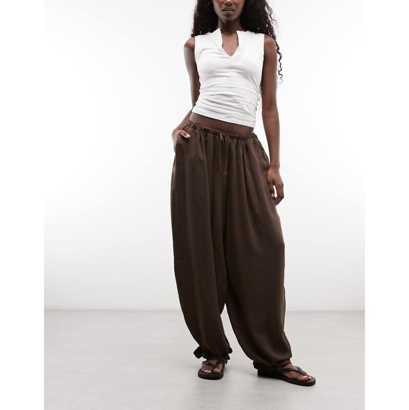 ASOS DESIGN pull on balloon trousers co-ord in brown