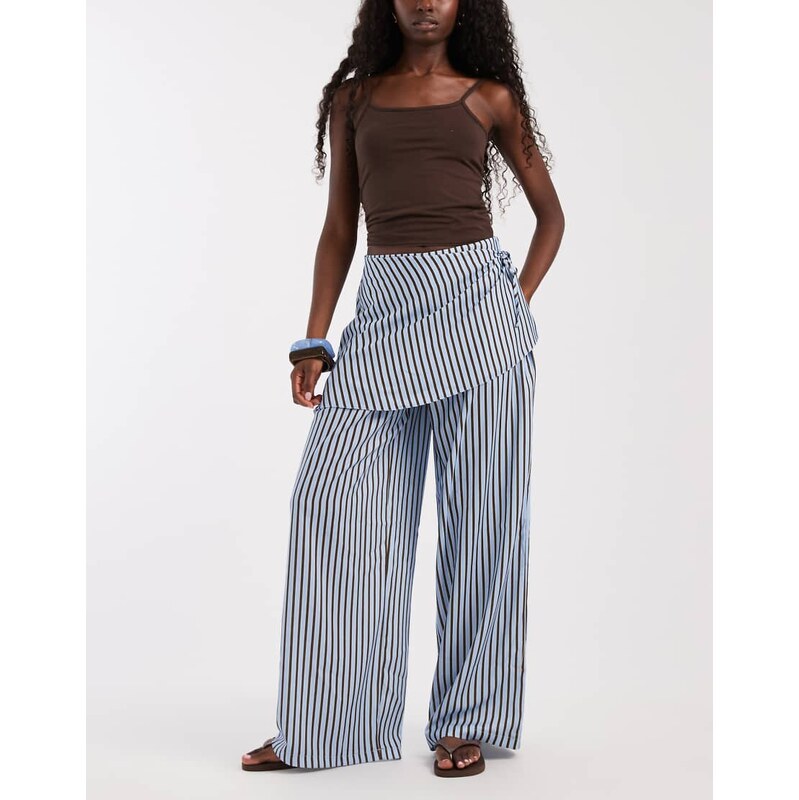 ASOS DESIGN straight leg trousers with skirt detail in linen