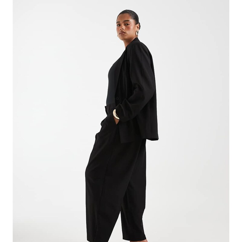 Pieces Plus Pieces Curve barrel leg tailored trousers co-ord in