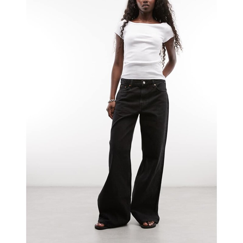 Weekday Paz mid waist wide leg jeans in black