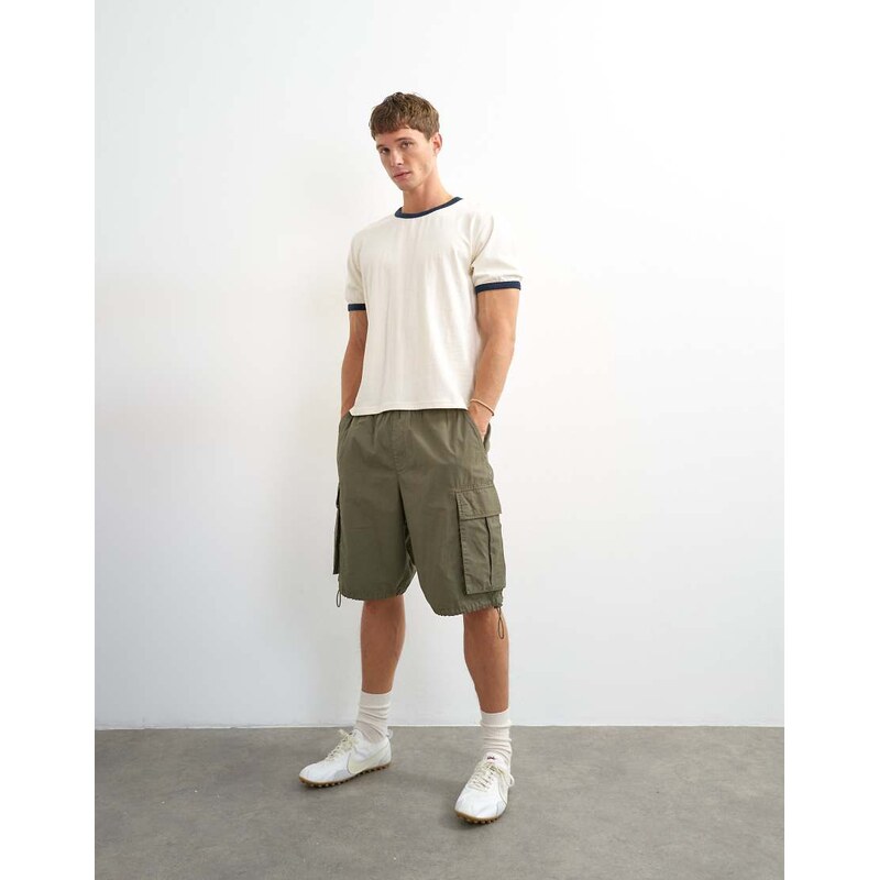 Topman classic fit crop ringer t-shirt in ecru-White
