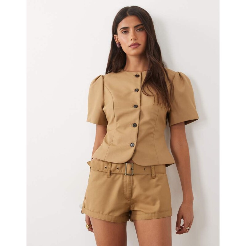 Lioness Afterglow cotton rich belt detail mini short co-ord in