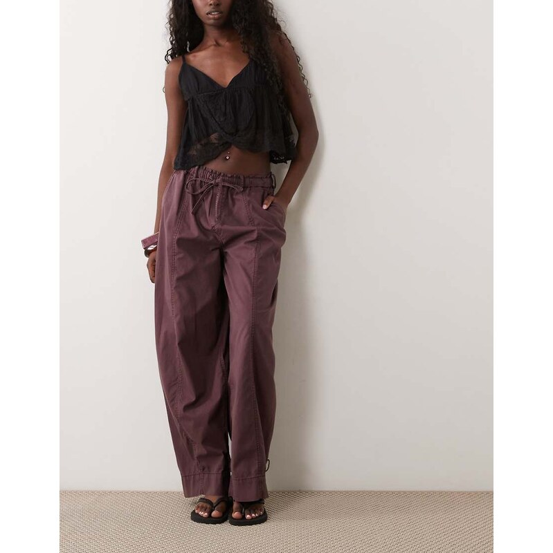 Mango cotton mix cuffed trouser in plum-Purple