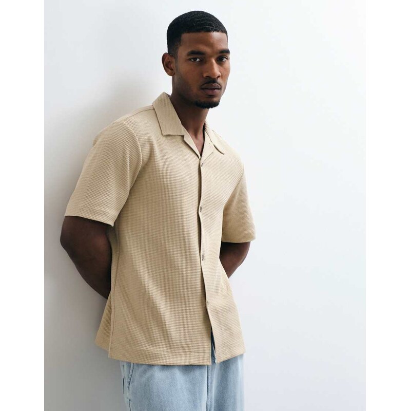 ARKET waffle jersey short sleeve shirt in beige-Neutral