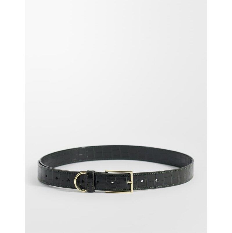 ASOS DESIGN square buckle hip and waist belt in green croc