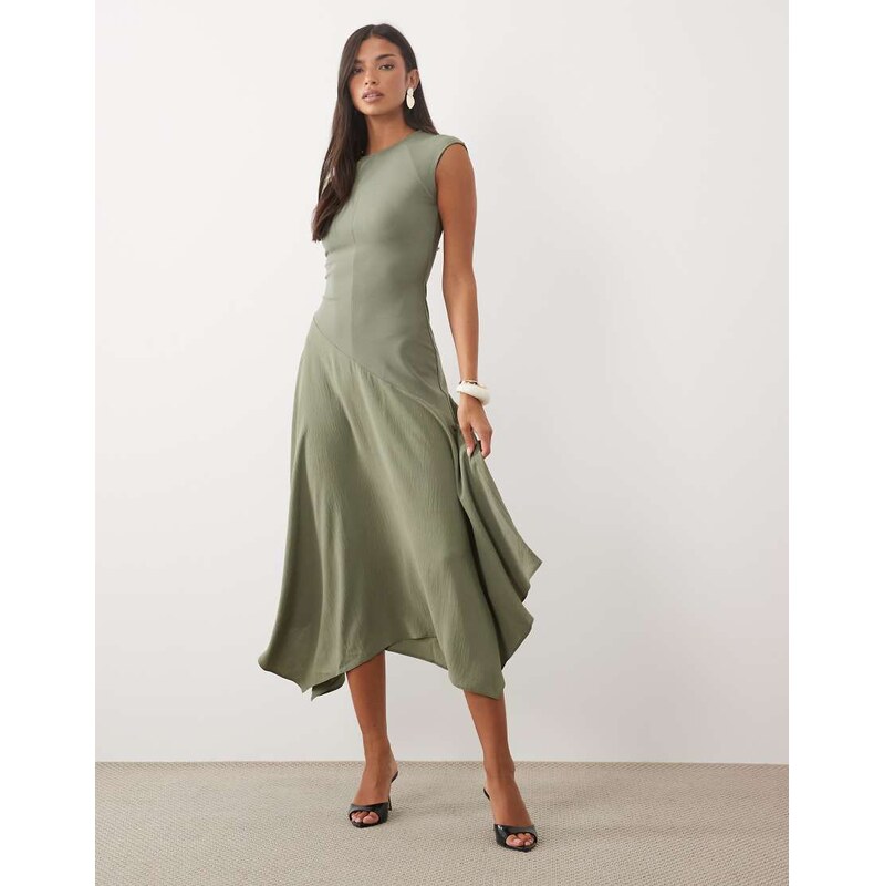ASOS DESIGN hybrid midi dress with asymmetric drop waist in